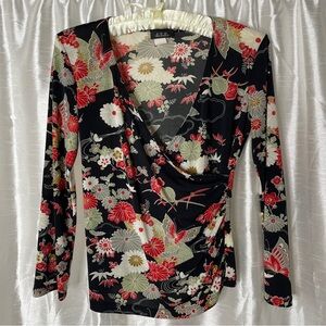 VTG Y2K  Mesh Wrap Top Small Floral Fairy Boho Semi Sheer Long Sleeve JTB